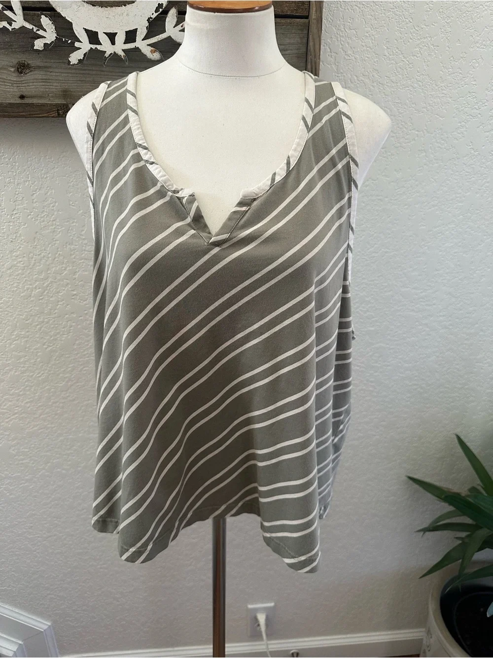 Pact organic cotton green striped swing staycation sleep tank size XXL